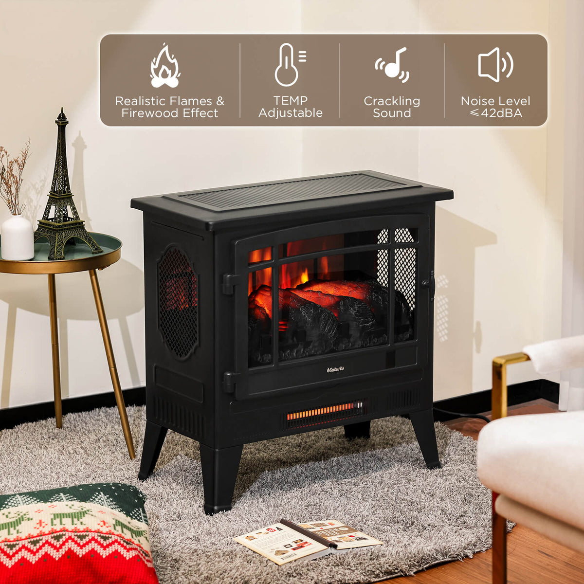 Suburbs TS25 Smart Electric Fireplace Stove Heater, WiFi Enabled